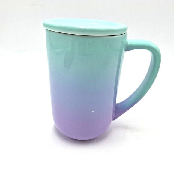 Davids Tea Nordic Mug with Lid Turquoise and Purple Ombre No Infuser Small Mark - Picture 3 of 10